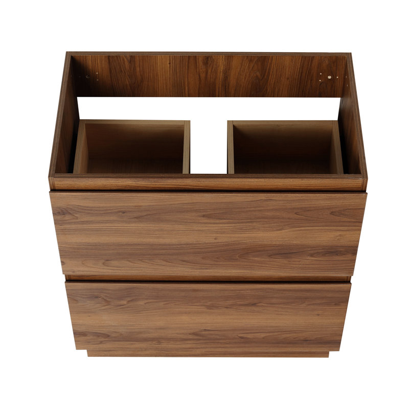 Meuble-lavabo autoportant avec lavabo en résine, armoire de rangement avec portes à fermeture douce (ensemble KD), Brun