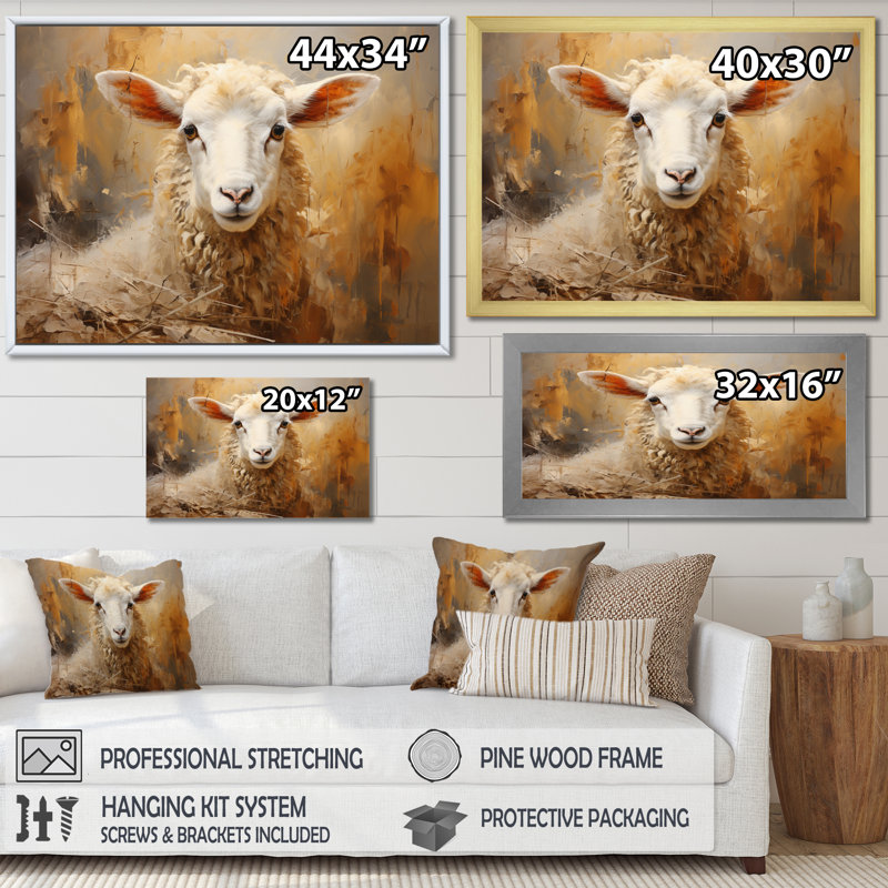 Texture de mouton beige II sur toile, H 24 po x l 32 po x P 1 po, Cadre flottant doré
