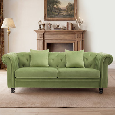 Canapé Chesterfield de 83,1 po de largeur à 3 places, canapé à accoudoirs roulés avec dossier capitonné