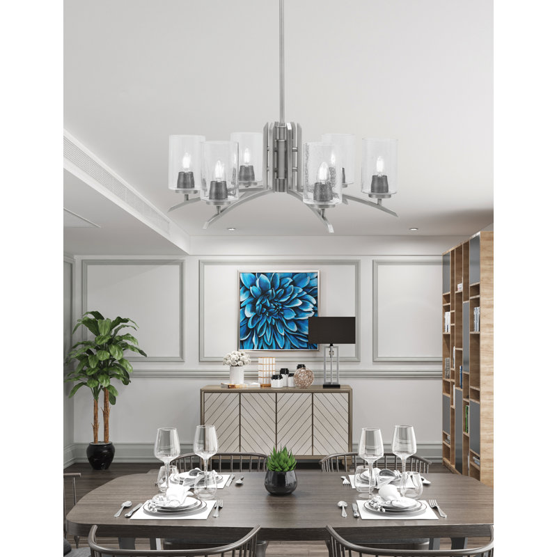 Lustre 6 lumières kurve illustré en finition graphite avec verre à bulles de 4 po, Clair