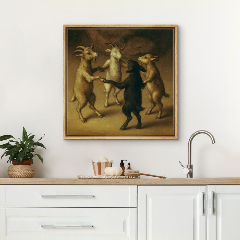 «Dancing Goats Vintage Animal Whimsical Farmhouse Decor», reproduction d'art sur toile encadrée, Naturel, H 24 po x l 24 po
