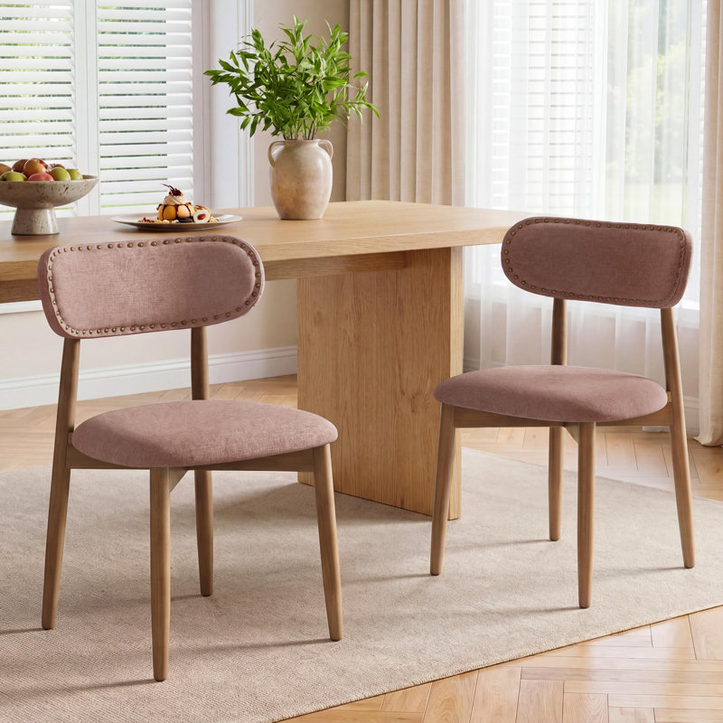 Ensemble de 2 chaises de salle à manger, chaises de cuisine rembourrées en tissu lin, Linen Pink