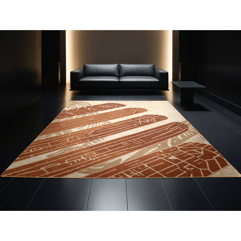 Tapis brun à motif de blocs d'inspiration mondiale Olney Churros lavable à la machine - reliure brun clair, 3 x 5
