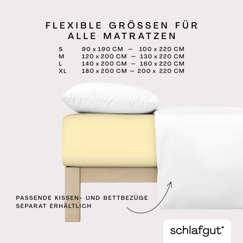 Jersey-Elasthan Spannbettlaken PREMIUM 100% Bio-Baumwolle, Yellow Mid, M 120x200cm - 130x220cm