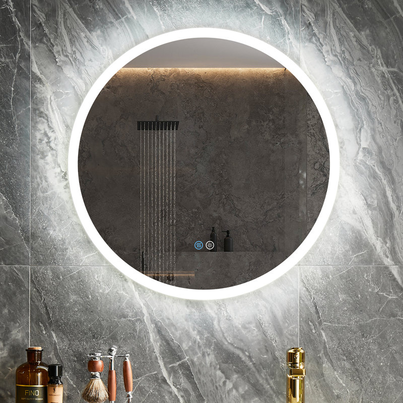 Bresemen Acrylic Round Bathroom Mirror with Led Lights - Anti-fog Wall Mounted -50/60cm, 60 cm H x 60 cm W