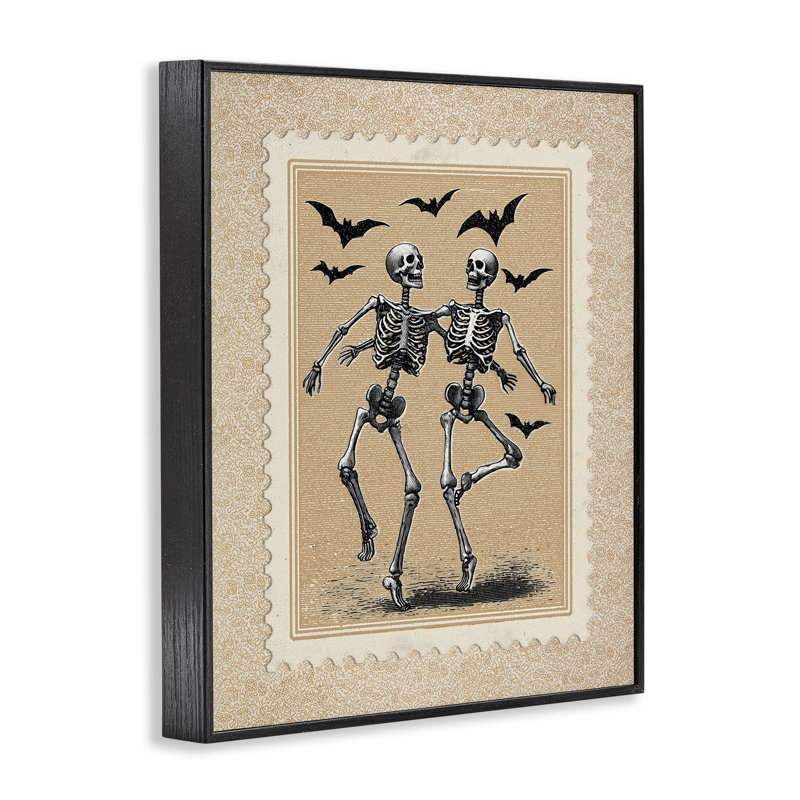 Estampe numérique rétro avec squelettes dansants, conception par Arlington Prints, H 14 po x l 11 po