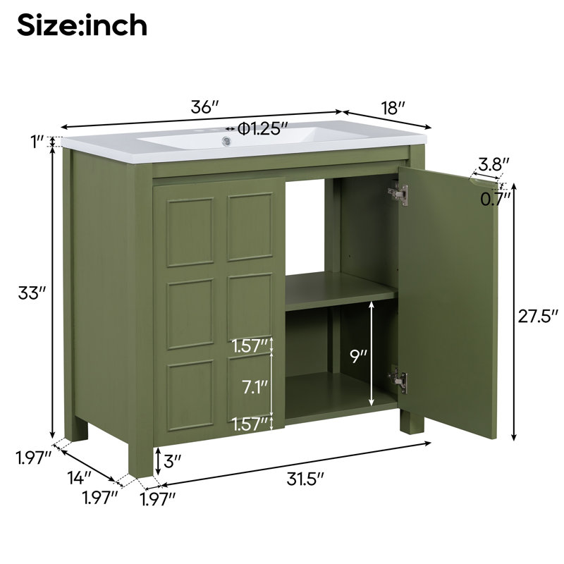 Organisateur de meuble-lavabo 36 po avec lavabo, Vert olive
