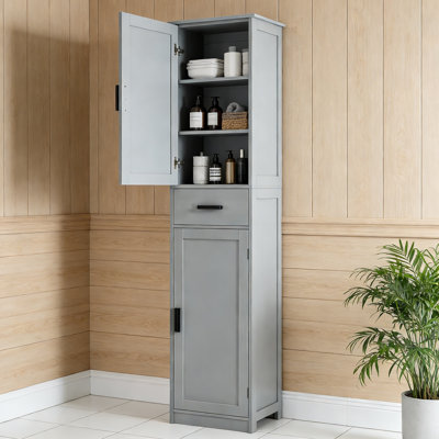 67" Tall Narrow Storage Cabinet With 2 Doors And 4 Shelves,Freestanding Organizer For Bathroom,Living Room, Home Office,Greige