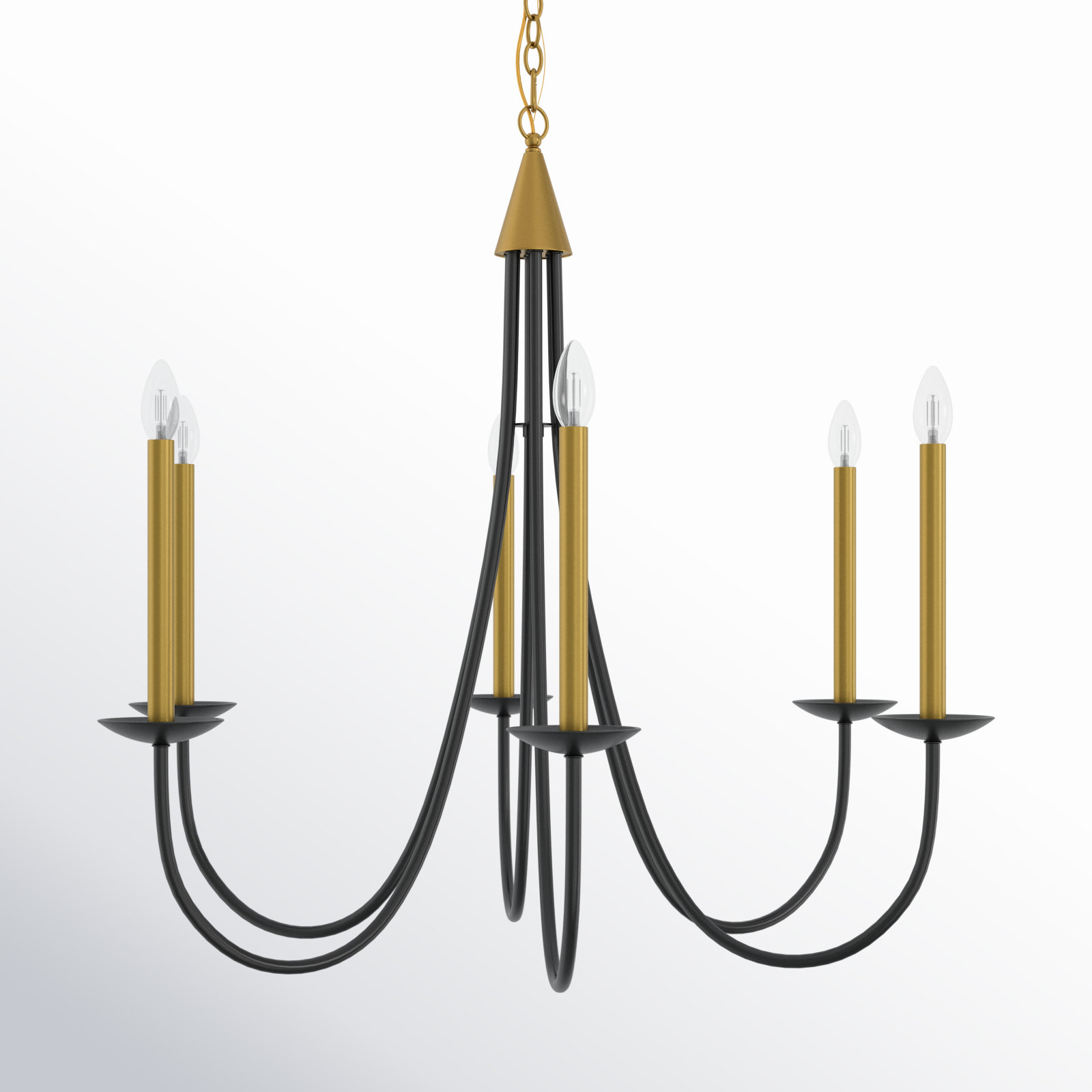 Baltray 6 - Light Candle Style Classic/Traditional Chandelier, Black/Brass, 33.7" H x 36" W x 36" D