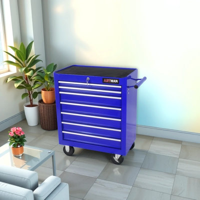 ??heavy-duty 7-drawer Steel Tool Cart With Lockable Drawers & Brake Wheels - Blue