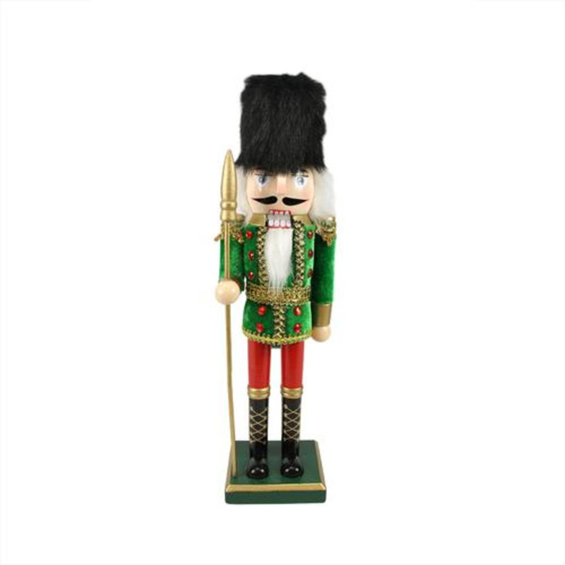 14" Green and Red Christmas Nutcracker Soldier with Spear