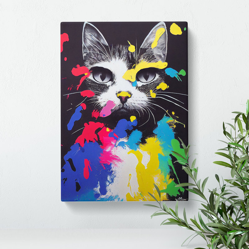 Paint Splat Cat No.2 - Wrapped Canvas, 50cm H x 35cm W x 3cm D