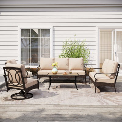 Salem 9-Person Swivel Outdoor Conversation Set with Loveseat & Swivel Lounge Chairs