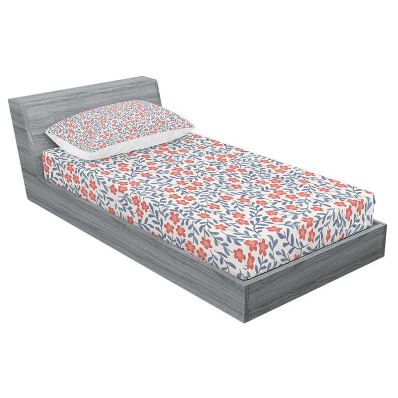 Twin Blue and Red Floral Microfiber Sheet Set
