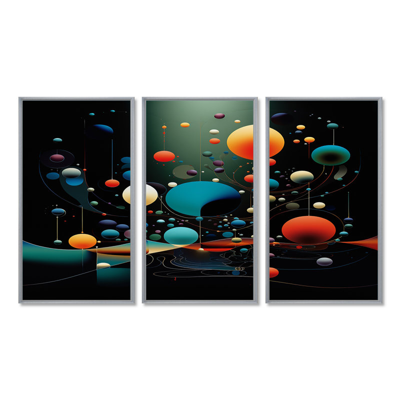 Caitlyn - ensemble de reproduction d'art mural paysage abstrait, Encadrement argenté, H 28 po x l 36 po x P 1 po