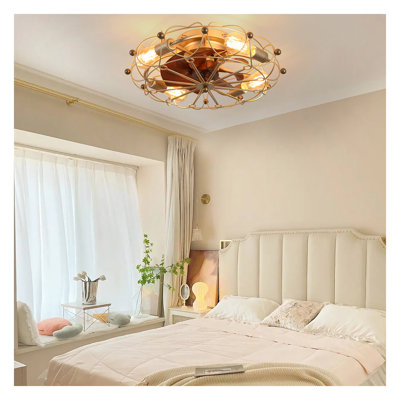 Ventilateur de plafond à profil bas industriel moderne avec lumières et télécommande, ventilateur de plafond ABS doré pour salon de chambre à coucher