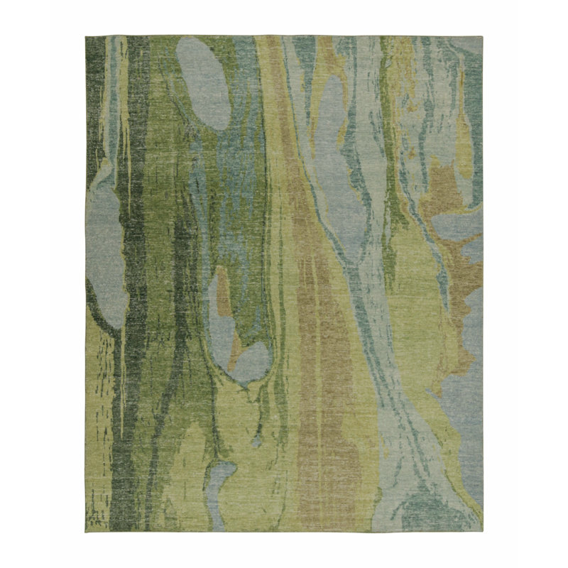 Distressed Homage Hand Knotted Wool Abstract Area Rug, Rectangle 9' x 12'