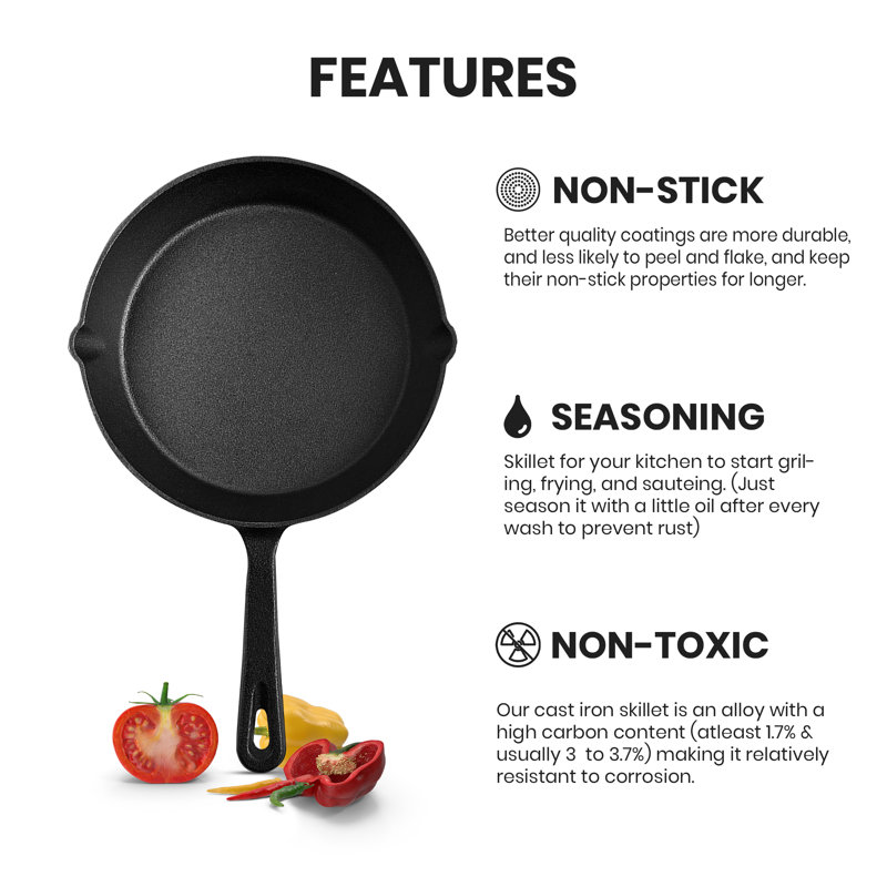  Cast Iron Skillet Non-Stick Omelette Frypan, 16.5cm