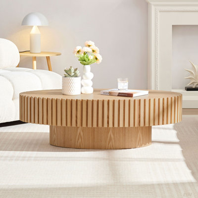 Modern Handcraft Drum Coffee Table Length 43.7 Inch Ellipse Coffee Table For Living Room,Oval Small Coffee Table With Sturdy Pedestal by CHENGGUHENGXIN