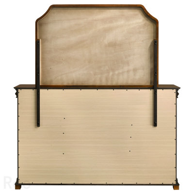 Commode à 9 tiroirs avec miroir, collection Leonide, finition cerisier brun