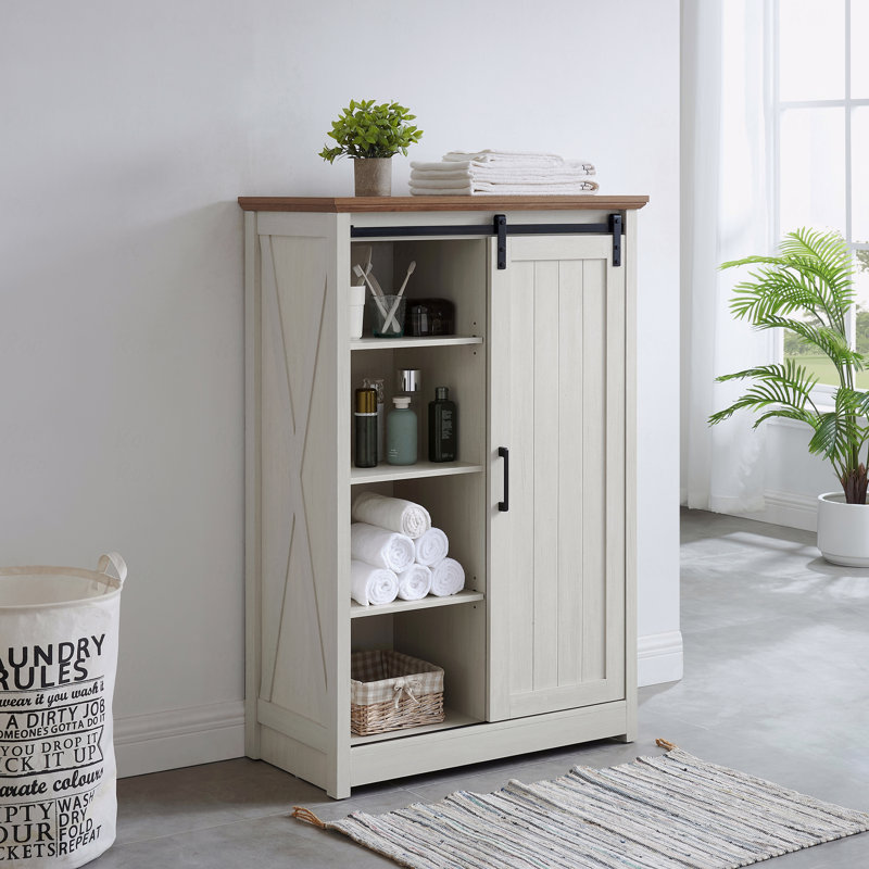 Armoire, ferme moderne, rangement à 5 tiroirs, commode avec porte de grange coulissante, commode haute, commode