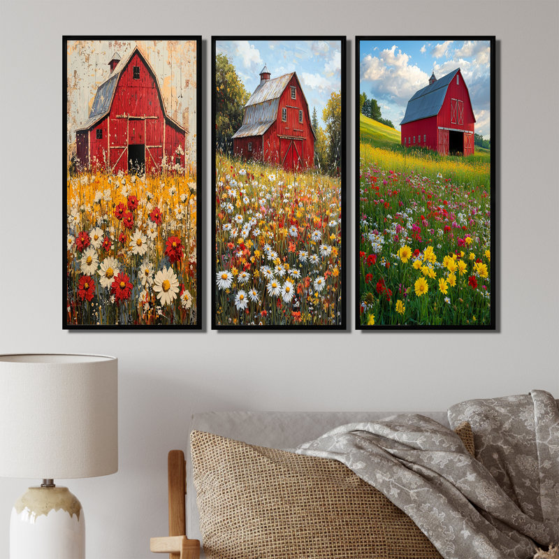 Barnyard In Full Bloom I - Farm Wall Art Collection, H 28 po x l 36 po, Impression encadrée flottante, Noir