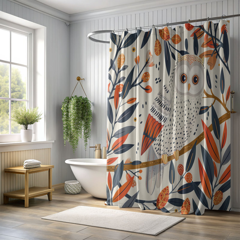Autumn Owl Designs - Rideau de douche standard 1 pièce, H 74 po x l 71 po