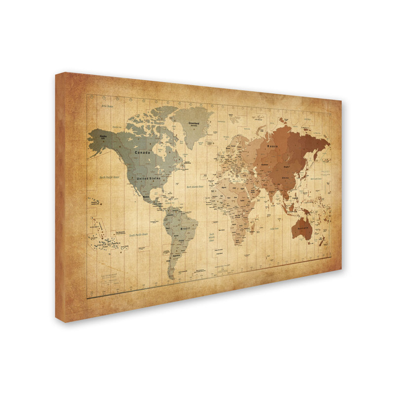 «Time Zone Map of the World», impression, H 12 po x l 19 po x P 2 po, Toile tendue