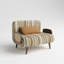 Fauteuil-lit convertible 3 en 1, fauteuil d'appoint rayé jaune moutarde avec panneaux latéraux en résine tressée en PE