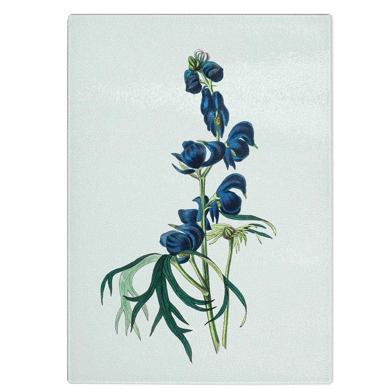 Tempered Glass Wolfsbane Flowers Illustration Chopping Board, 28.5 cm W x 39 cm L