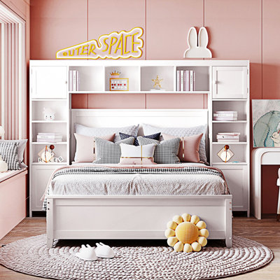 Full Size Bed With All-In-One Cabinet And Shelf