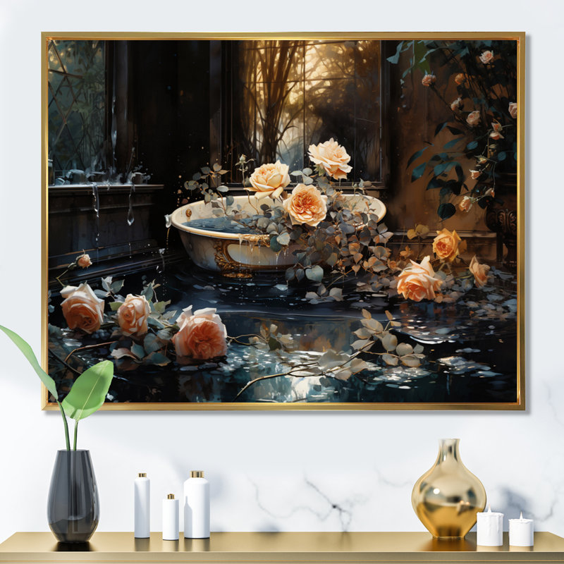 Baignoire fabriquée en or IX - salle de bain et salle de lavage murale, Cadre flottant doré, H 30 po x l 40 po x P 1,5 po