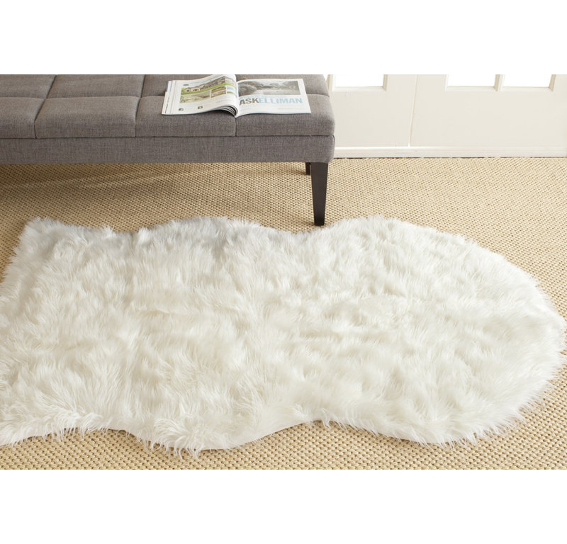 Baer Solid Colour Faux Sheepskin Hand Woven Area Rug, Rectangle 122 x 183 cm