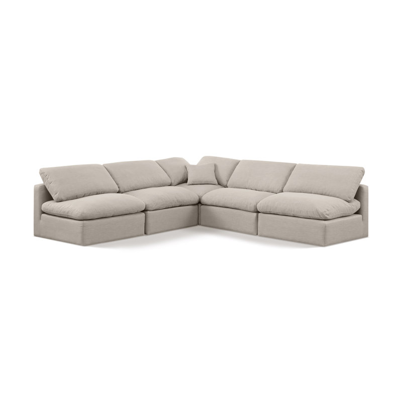 Itala Upholstered L-Shaped Sectional Reversible, Beige Linen Textured Fabric
