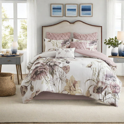 Piece Cotton Bedding Sets King, Blush Floral Shabby Chic Bedroom Home