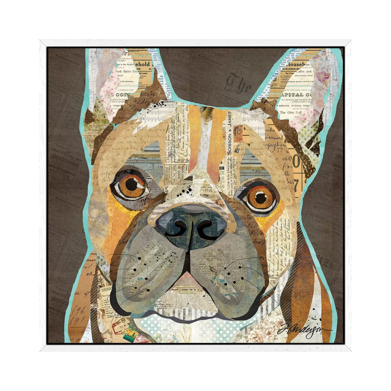 Collage French Bulldog by Traci Anderson - Painting on Canvas, 93.98cm H x 93.98cm W x 3.81cm D, White Framed