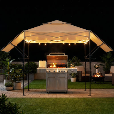 3,3 X 12,5 pi Pavillon de jardin pour barbecue avec toit et toit kaki