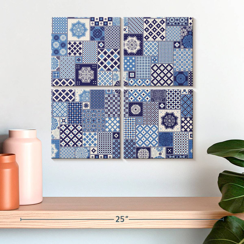 Blue Geometric Patchwork, 18" H x 18" W