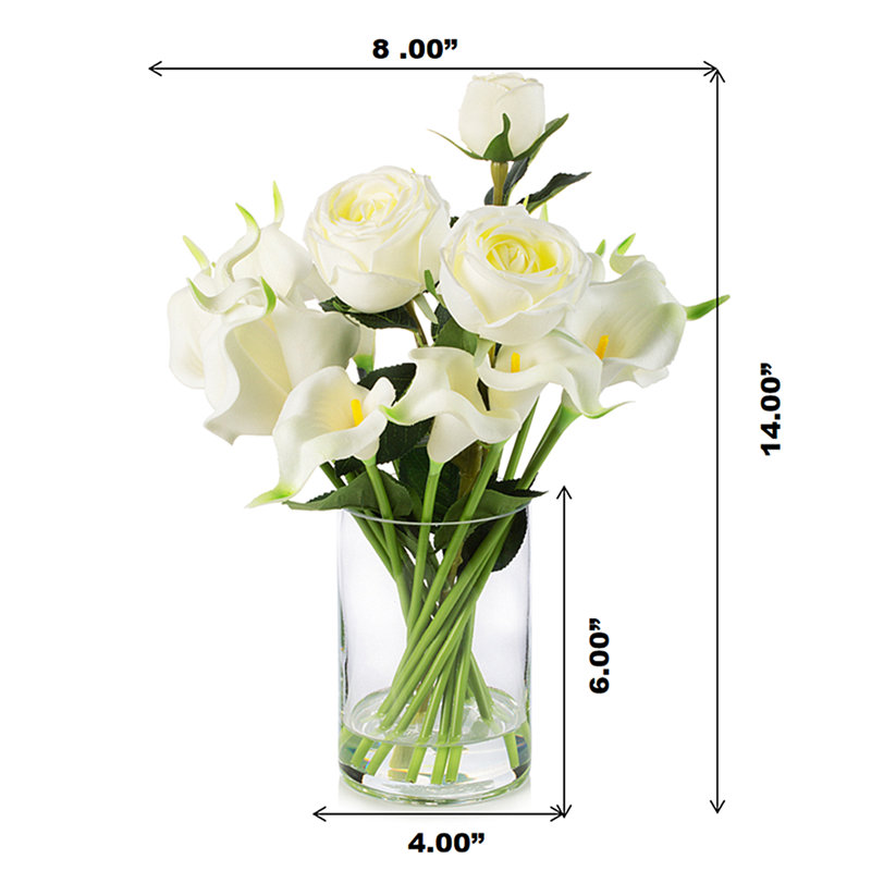 Centre de table Real Touch Lilies Roses, Blanc
