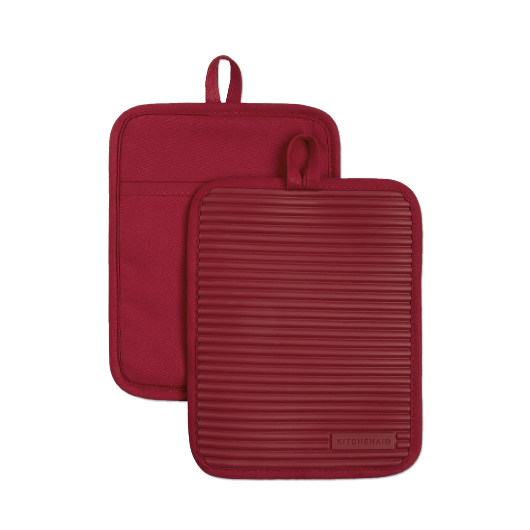 KitchenAid Ribbed Soft Silicone Potholder (Set of 2) KitchenAid® Color: Red