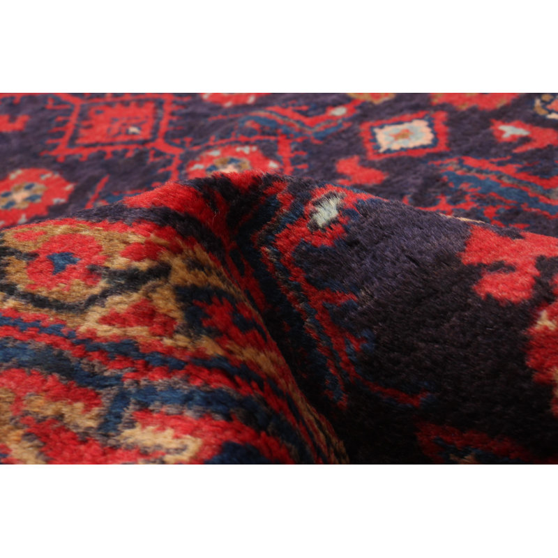 Tapis unique en laine noué à la main des années 1990 de 3 pi 7 po x 5 pi 11 po bleu marine foncé