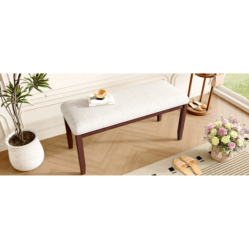 Banc rembourré en lin beige de 38 pouces pour le couloir, le salon, les pieds en bois d'hévéa massif, style Mid-Century moderne, assise confortable à utiliser