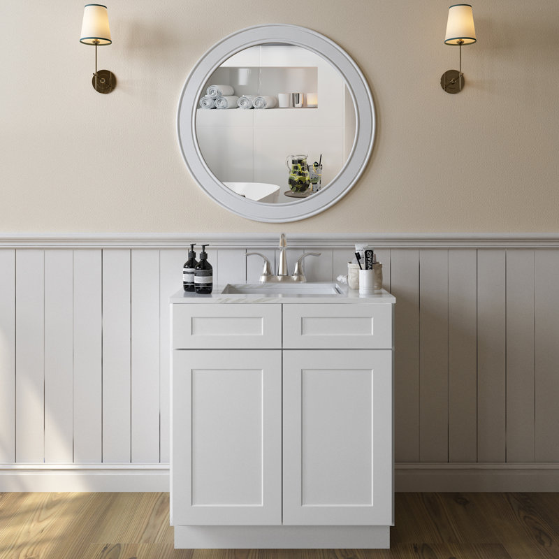Ready-to-Assemble Kitchen Sink Base Cabinet with Adjustable Shelves and Soft Close, 34.5" H x 30" W x 24" D, Shaker White