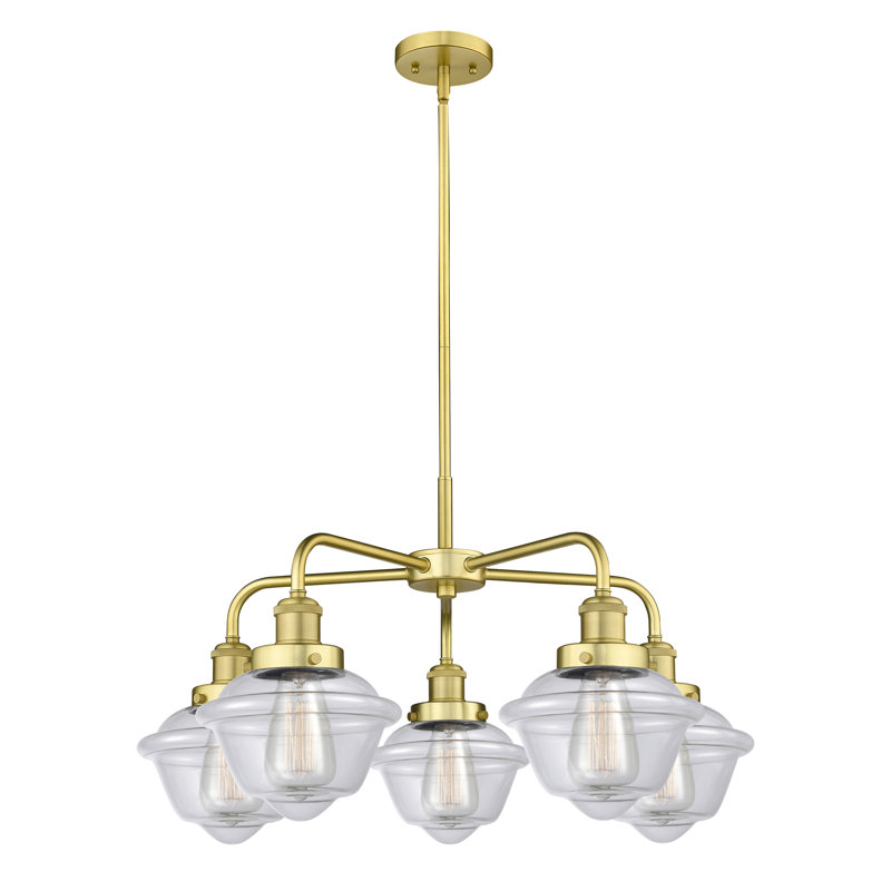 Grourke 5 - Light Glass Dimmable Chandelier, Clear, Satin Gold