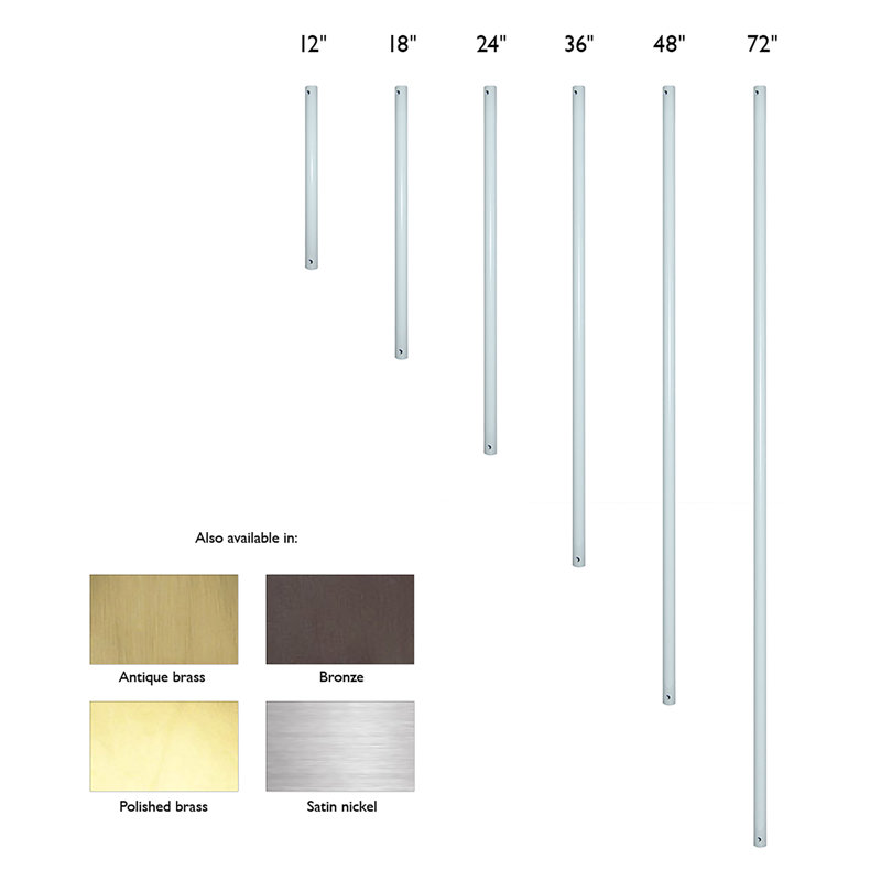 Downrod Ceiling Fan Extension, White, 18" H x 0.75" W x 0.75" D