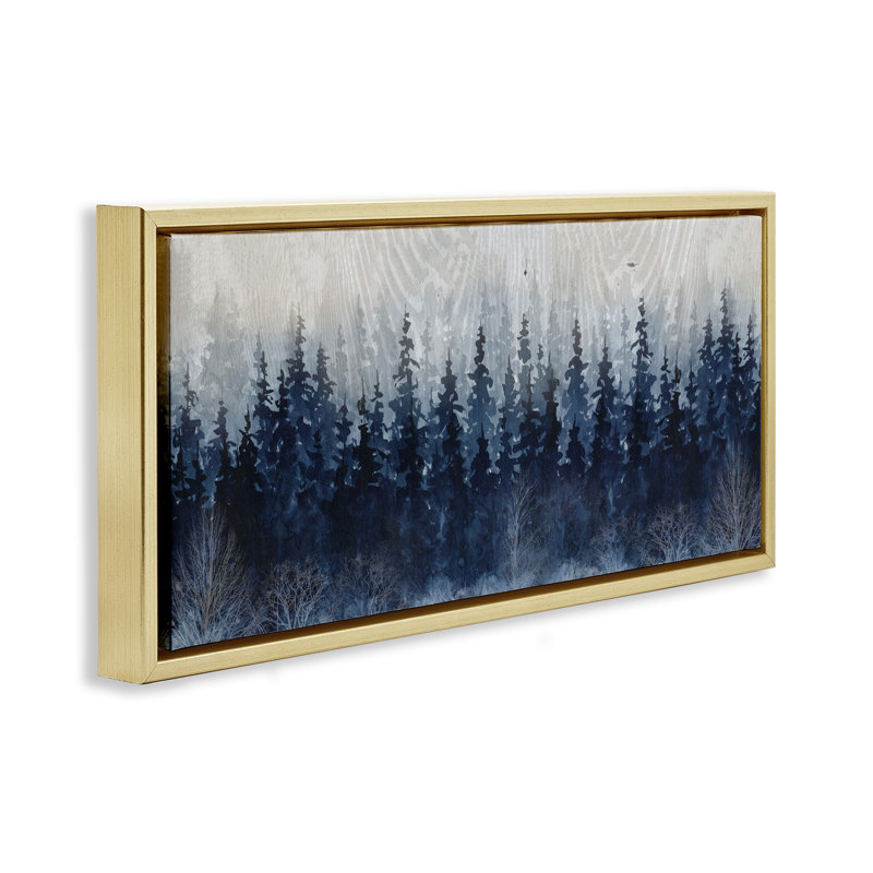 Arbre rustique bleu forêt, Cadre flottant métallique doré, H 14 po x l 31 po