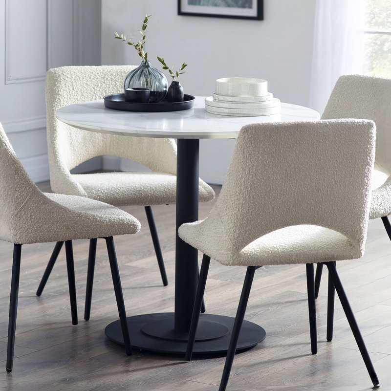 Esman Round Metal Base Dining Table, White