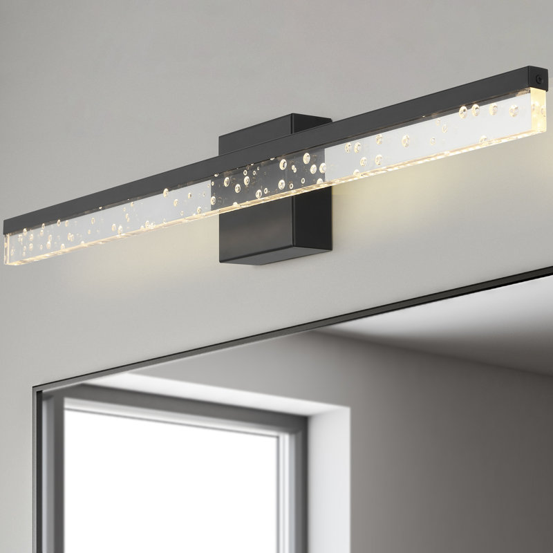 Yashas Modern Contemporary 360-Degree Rotatable Iron/Seeded Acrylic Integrated LED Vanity Light, 4.38'' H x 30'' W x 3.13'' D