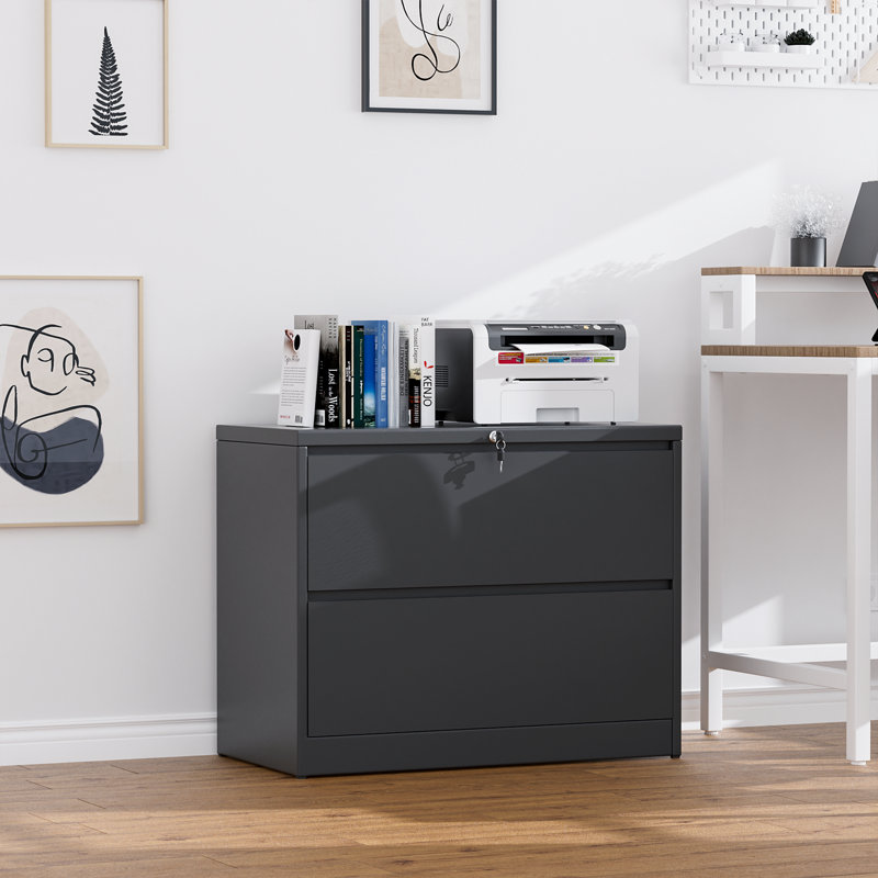 Ahanu 35.4'' Wide 2 -Drawer Steel File Cabinet, Black