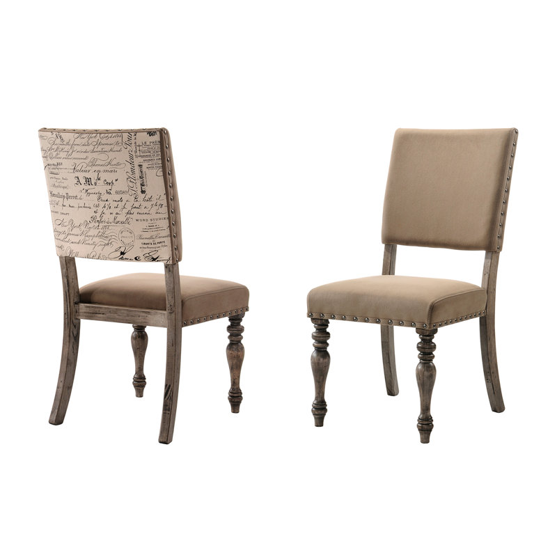 Ensemble de chaises de salle à manger rembourrées en tissu avec bois de grève imprimé, tête de clou